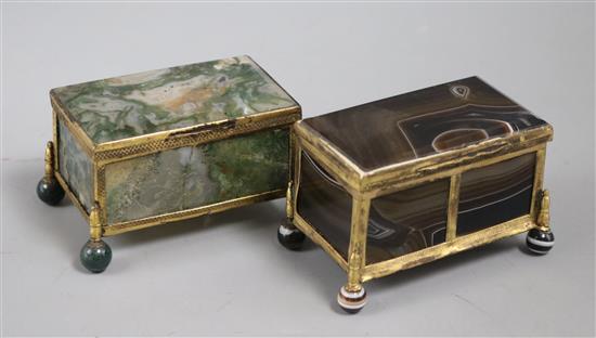 Two 19th century gilt metal framed agate caskets height 5cm